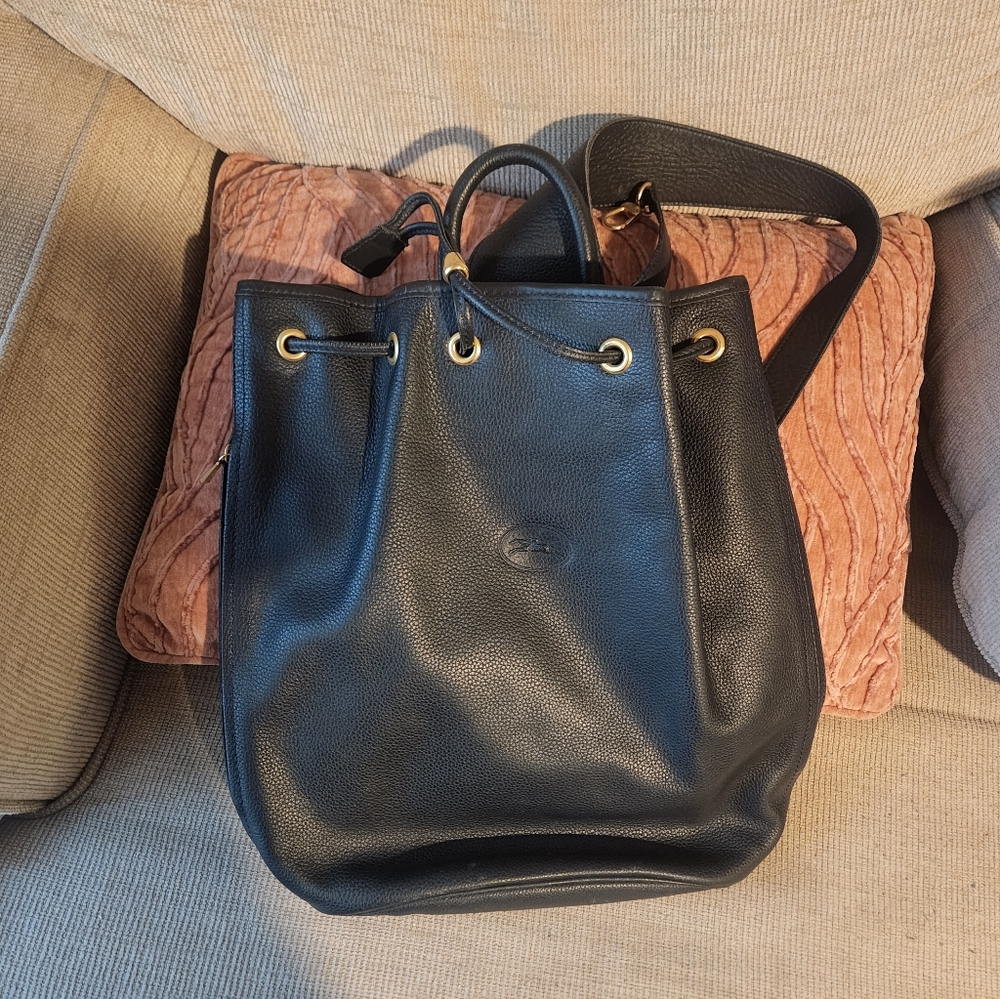 Longchamp Blue Navy Backpack with Gold Accents